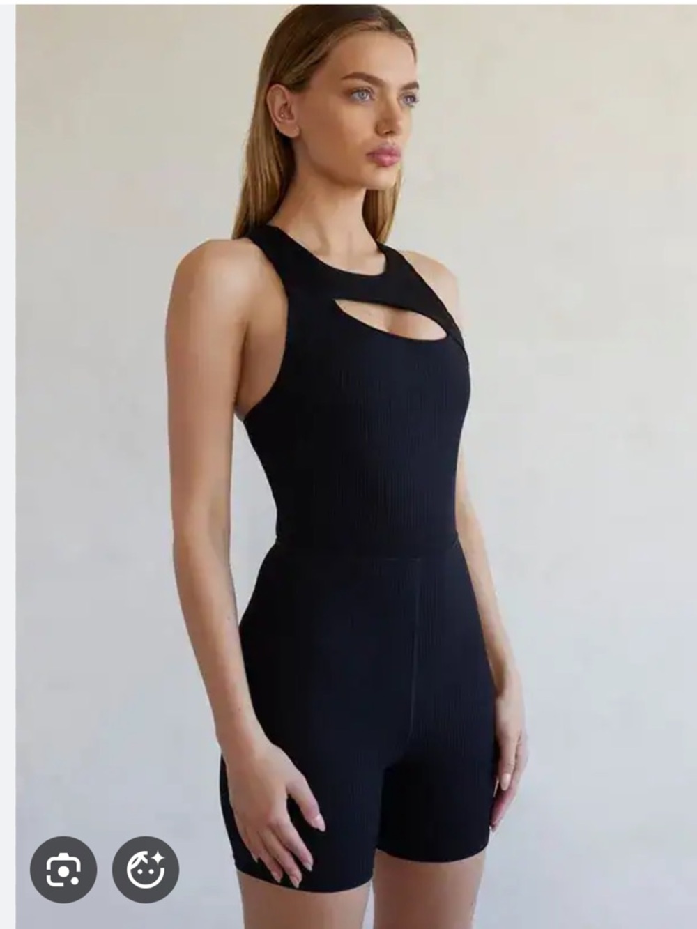 Carbon38 Black Ribbed Cutout Shorts Onsie Sz small
